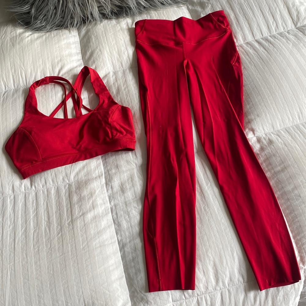 lululemon athletica Red High-Rise Leggings with Matching Sports Bra